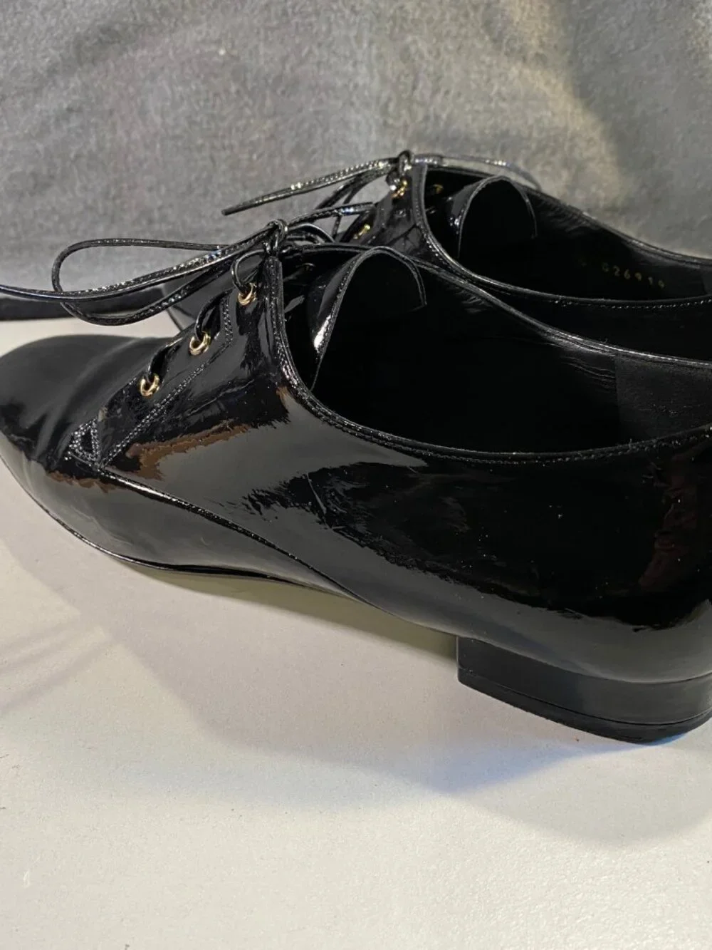 CHANEL Black Patent Leather Square Toe Oxfords Loafers 37 Italy